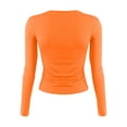 thumbnail image 4 of WTOBBY Women's Fashion Solid Color Round Neck Long Sleeve T-Shirt Top, Casual Comfortable Fit for Everyday Wear, Simple and Stylish Design for Versatile Use,Orange L, 4 of 5