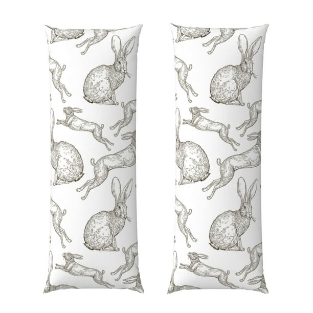Balery Hand Drawn Rabbit Funda Protectora para Almohada Corporal de Algodón Hipoalergénico con Cierre(55 x 21 pulgadas), Almohadas No Incluidas