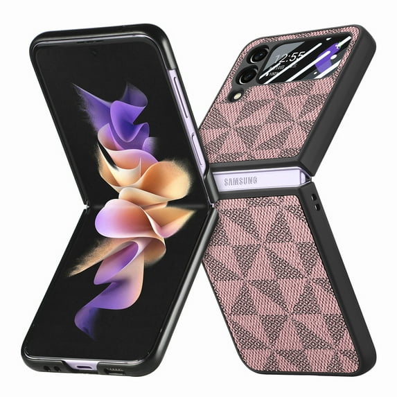 ELEHOLD for Samsung Galaxy Z Flip 4 Slim Fit Case,Leather Texture Full Body Protection with Small Screen Protector Shockproof Case Support Wireless Charging for Samsung Galaxy Z Flip4 2022,Purple
