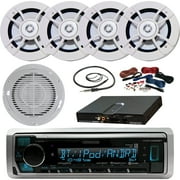 Kenwood KMRM325BT Single-DIN Digital Media Bluetooth Receiver (No CD), 4 x Kenwood 6.5" 100W 2-Way Marine Speakers, 10" Woofer/Amplifier Combo Package, Amp Kit, Radio Antenna