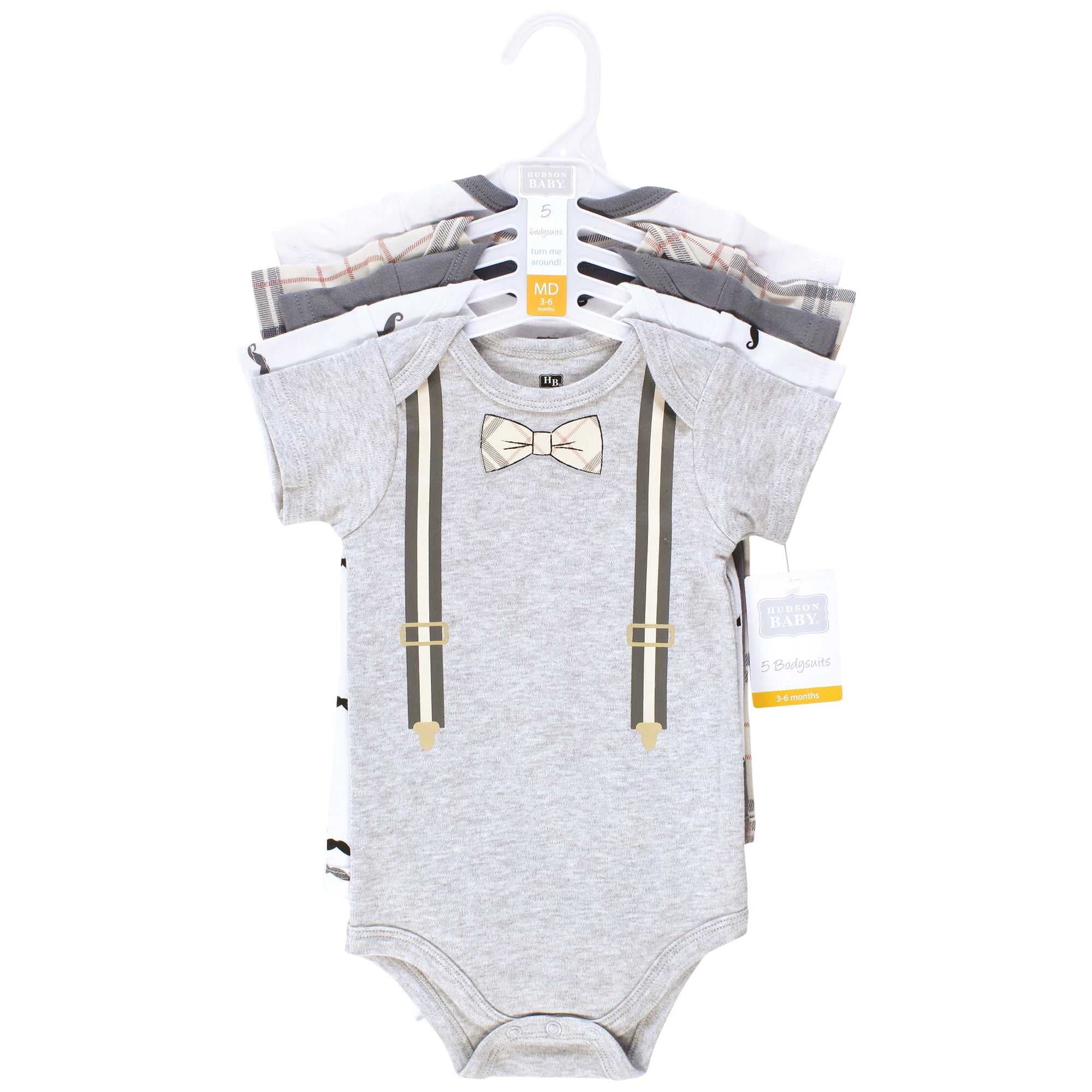Hudson Baby Infant Boy Cotton Bodysuits, Plaid Bow Tie, Preemie