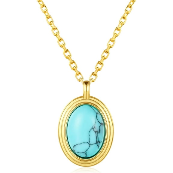 XBage Vintage Turquoise Necklace Chunky Gold Oval Pendant Turquoise And Gold Statement Necklace For Women Non Tarnish Jewelry[xl6337]