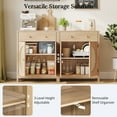 thumbnail image 4 of Holliwill Rattan Buffet Cabinet Sideboard Set of 2 with Drawer, Farmhouse Storage Cabinet Coffee Bar for Dining Room Living Room Kitchen Entryway, Natural Oak, 4 of 13