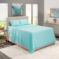 thumbnail image 2 of Extra Deep Pocket 4-Piece Bed Sheets Set , 18"-24" Super Deep Fitted Sheet, Fits High Profile Mattresses with Toppers, Hotel Luxury Soft Double Brushed Microfiber, Hypoallergenic, Cal King, Light Blue, 2 of 7
