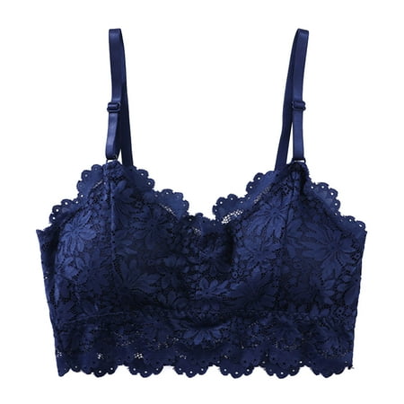 Mrat Womens Camisoles with Built In Bra Fashion Woman s Lace Beauty Back Solid Strap Wrap Hollow Out Bra Underwear Workout Tank Tops Woman S-98 Blue One Size