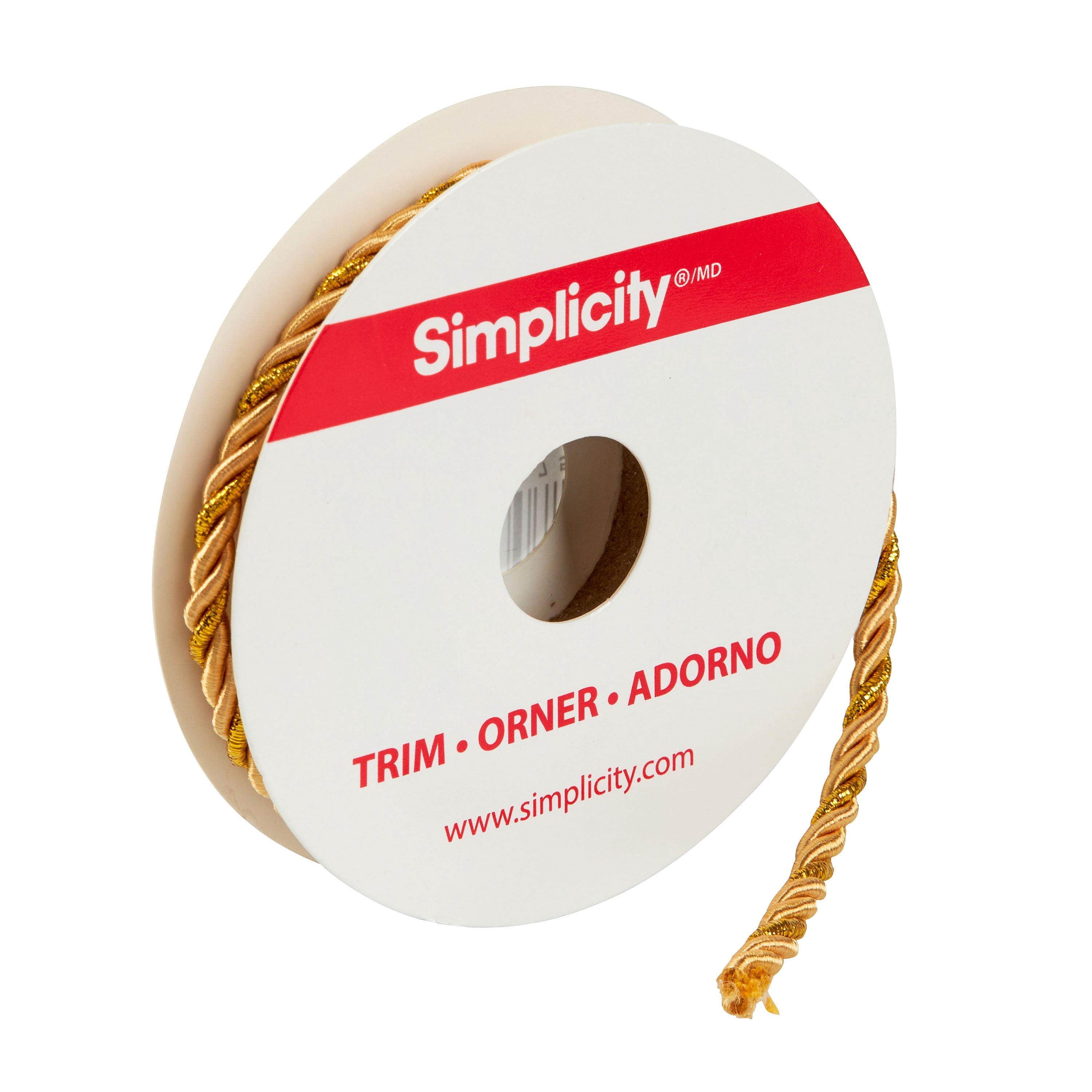 Simplicity Trim, Gold 3/16 inch 3 Ply Twisted Cord Trim Great for Apparel, Home Decorating, and Crafts, 2 Yards, 1 Each