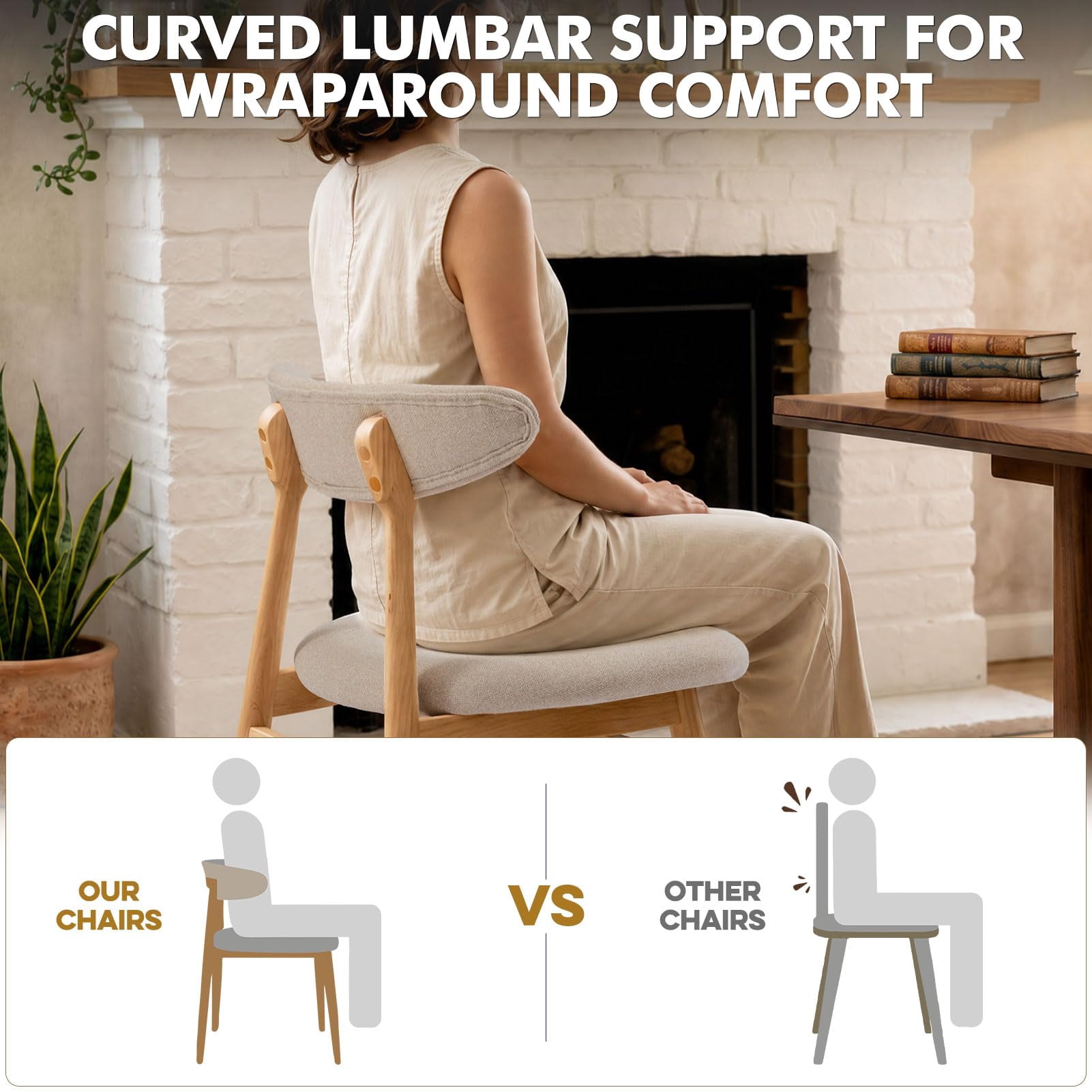 Upholstered Dining Chairs Set of 2, Lumbar-Ergonomic Backrest Chairs with Adjustable Foot Pads