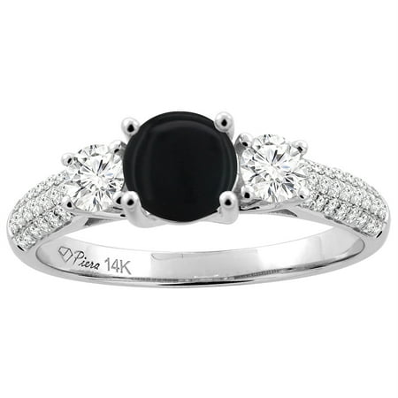 Piera 14k White Gold Natural Black Onyx Engagement Ring Round 6 Mm Diamond Accents Size 6 Walmart Com Walmart Com