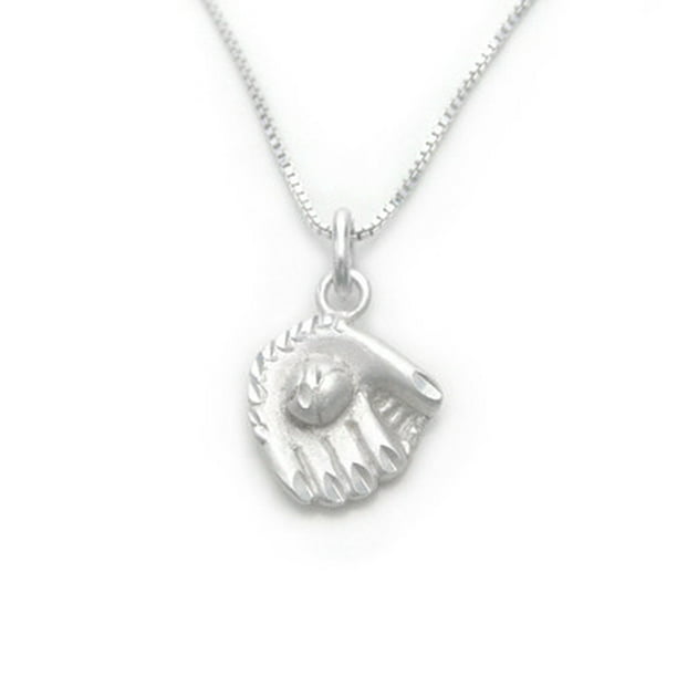 Sterling Silver Baseball Softball Glove and Ball Charm Necklace