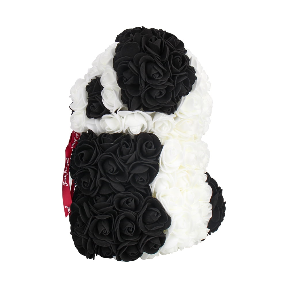 Private Jungle Panda Rose Bear Forever Handmade Artificial Rose Flower Bear Best Gift for Valentines Day,Anniversary,Birthdays,Bridal Showers 10 inch Bear