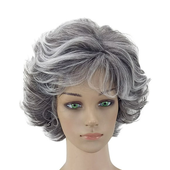 XIAQUJ Grey Wig Full Woman Curly Fashion Synthetic Hair Short Natural wig grey