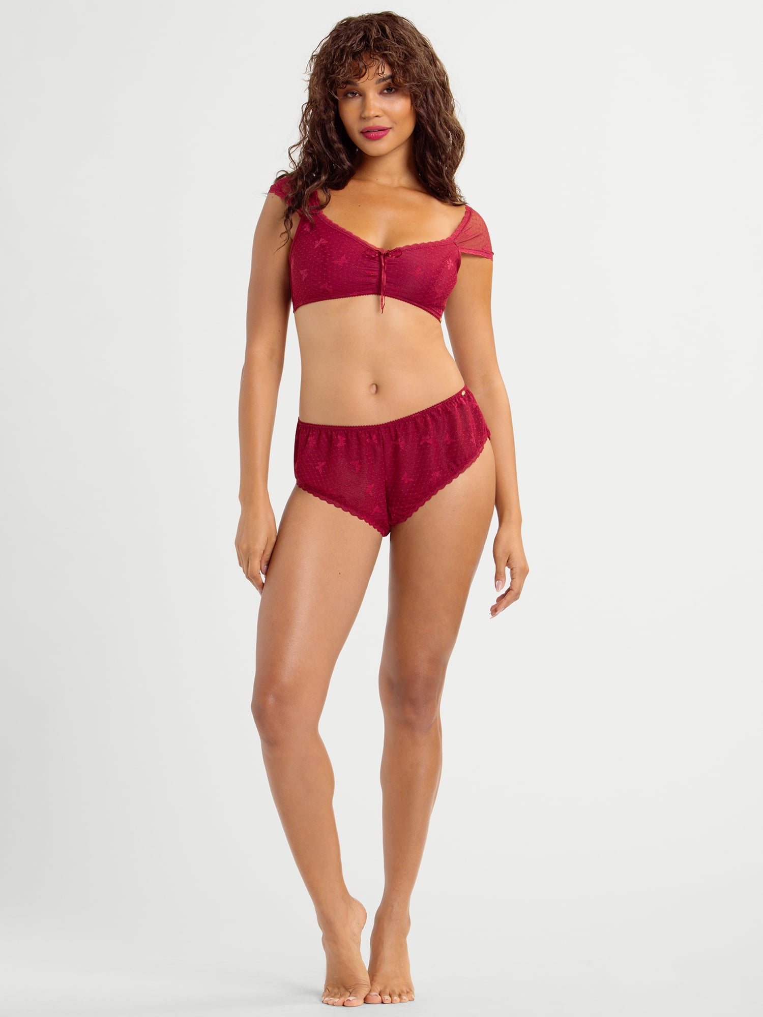 Jessica Simpson Women's Sheer Mesh Lace Cap Sleeve Bralette, Size S-XXXL