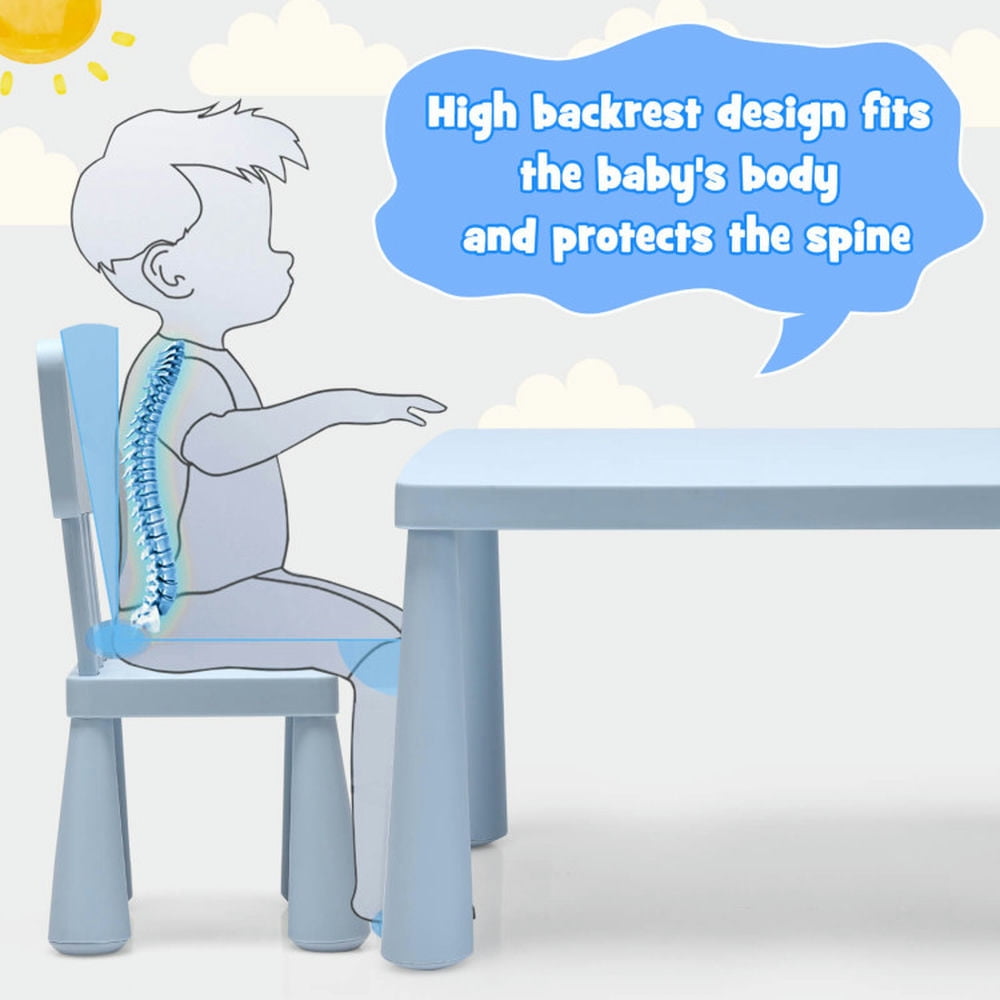 Topcobe 3 Pieces Toddler Multi Activity Play Dining Study Kids Table and Chair Set, Toddler Chair and Table Set-Blue
