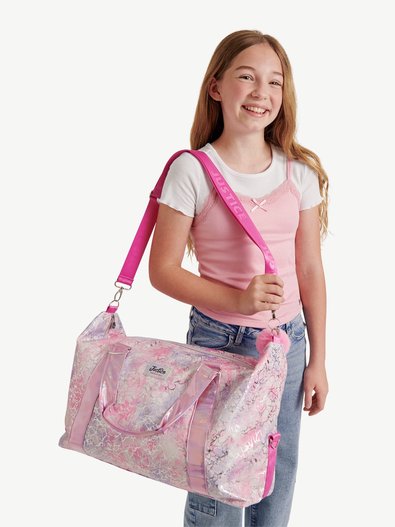 Justice Girls Printed Round Duffle Bag, Pink Graffiti
