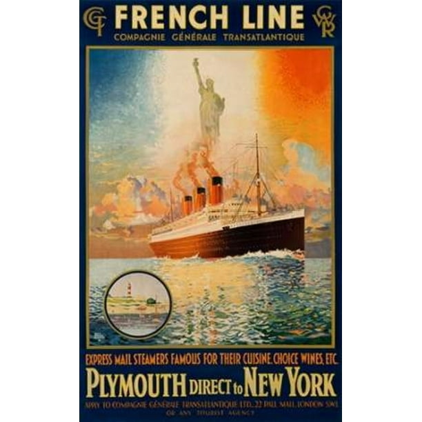 French Line Plymouth To New York Paris Poster Print By Harry Hudson Rodmell 12 X 18 Walmart Com Walmart Com