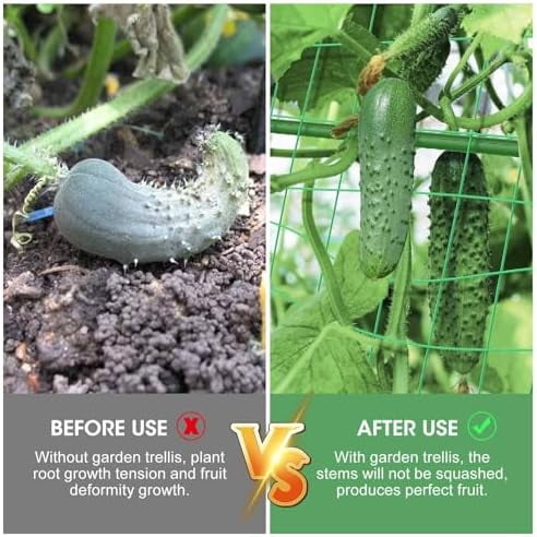 2PCS Cucumber Trellis for Climbing Plants Outdoor, Garden Trellis for Raised Bed Garden,Vegetable Grow Supports with Climbing Net for Tomato Bean Squash, Grape Zucchini (2PCS)