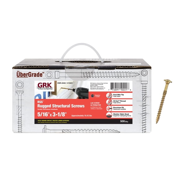 Tornillos GRK RSS estructurales amarillos de 5/16 pulgadas x 8 cm, paquete de 500