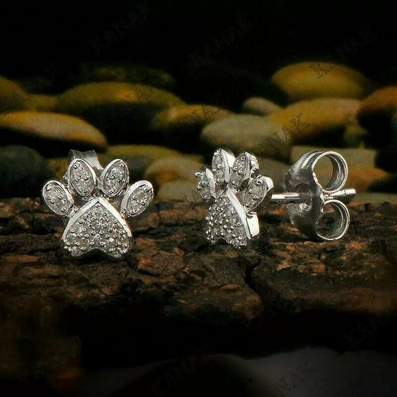 0.29Ct Simulated Diamond Dog Paw Print Stud Earrings 14k White Gold Plated