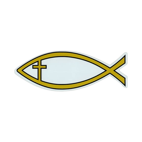Magnetic Bumper Sticker - Ichthus Magnet (Gold Cross, Christianity) - Fish Shaped Religious Magnet - 7" x 2.5"