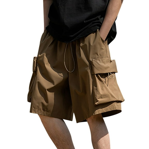 Big and Tall Cargo Shorts for Men Below Knee 13 Inches Cotton Streetwear Trousers Regular Fit with Multi-Pocket,Coffee,L