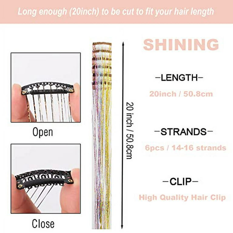 Shining Gold Tinsel Hair Extensions 19.5 Inches Hair Tinsel Glitter Hair  Extensions For Women Girls Hair Accessories For Gifts