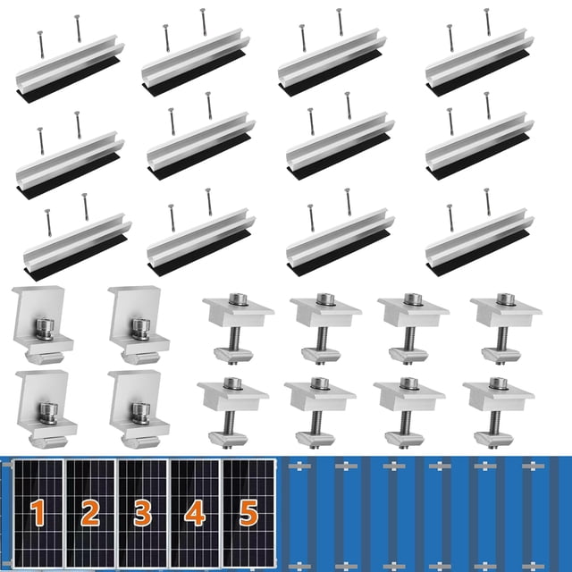 Solar Panel Bracket Kit, 12 Pcs Aluminium Mounting Rail 120mm, Solar Panel Mount 30mm/35mm, Z-Bracket Set, Center Clamps, Solar M
