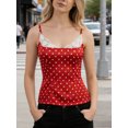 thumbnail image 4 of Women Lace Trim Camisole Dot Print Scoop Neck Bralette Cute Going Out Spaghetti Strap Cami Summer Slim Fit Tank Corset Top, 4 of 8