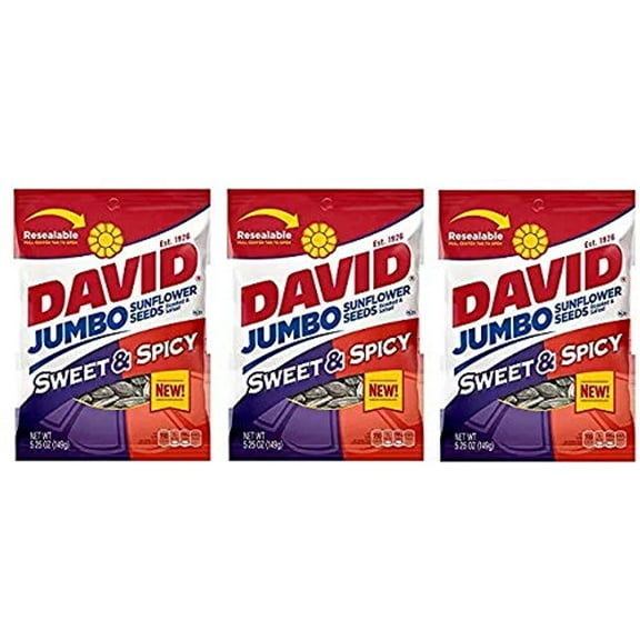 David Roasted And Salted Sweet And Spicy Jumbo Sunflower Seeds, 5.25 Ounces (3-Pack)