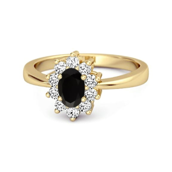 Solitaire 1.50 Cts Black Spinel 925 Sterling Silver Gold Vermeil Halo Accent Women Valentines Day Gifts Ring