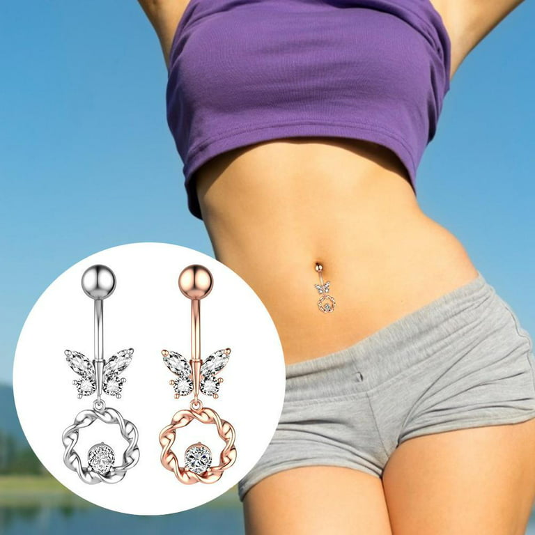 Butterfly Belly Button Rings Belly Ring Stainless Steel Crystal Navel Rings  Belly Rings Belly Piercing Ring for Women