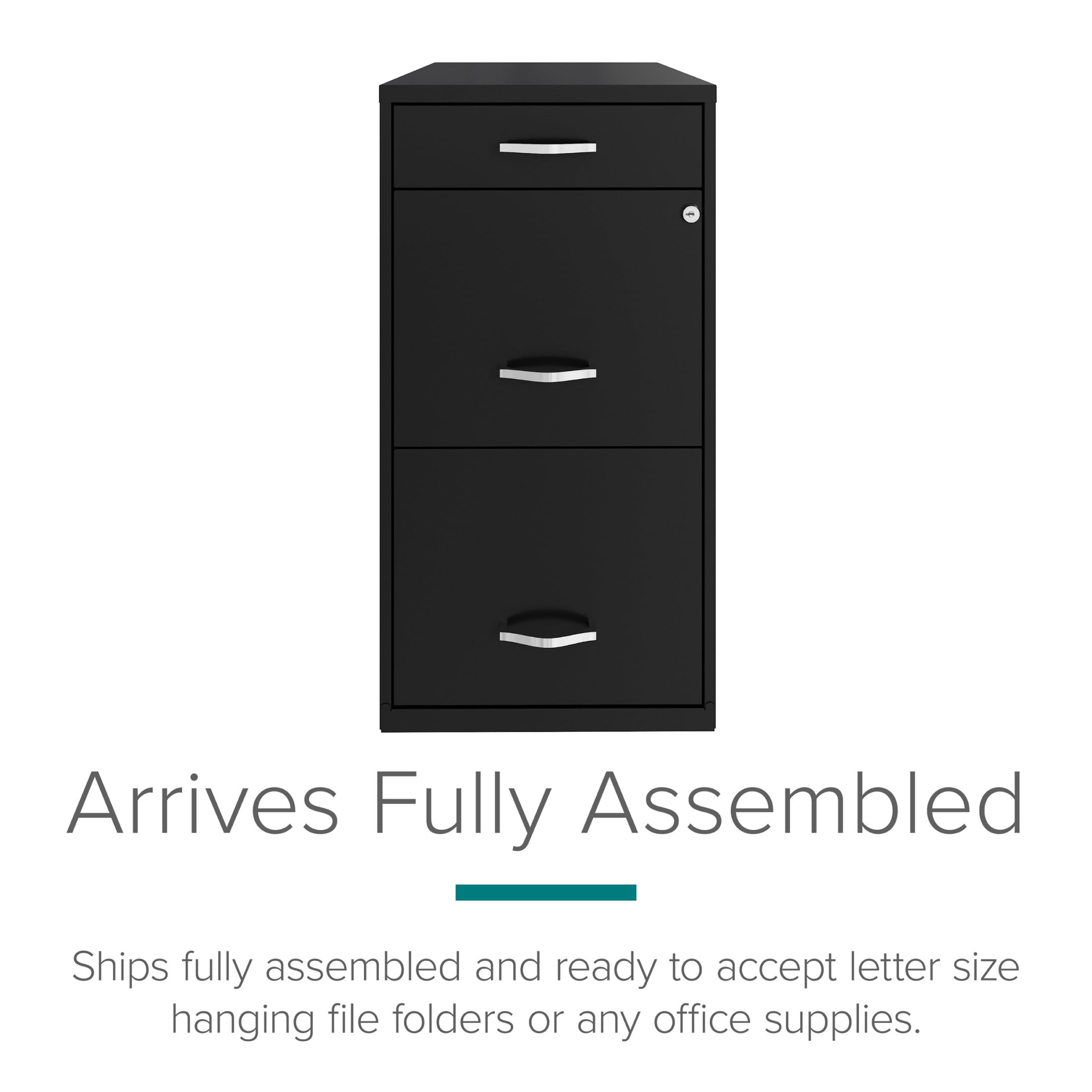 Space Solutions 3 Drawer Letter Width Vertical File Cabinet with Pencil Drawer, Black