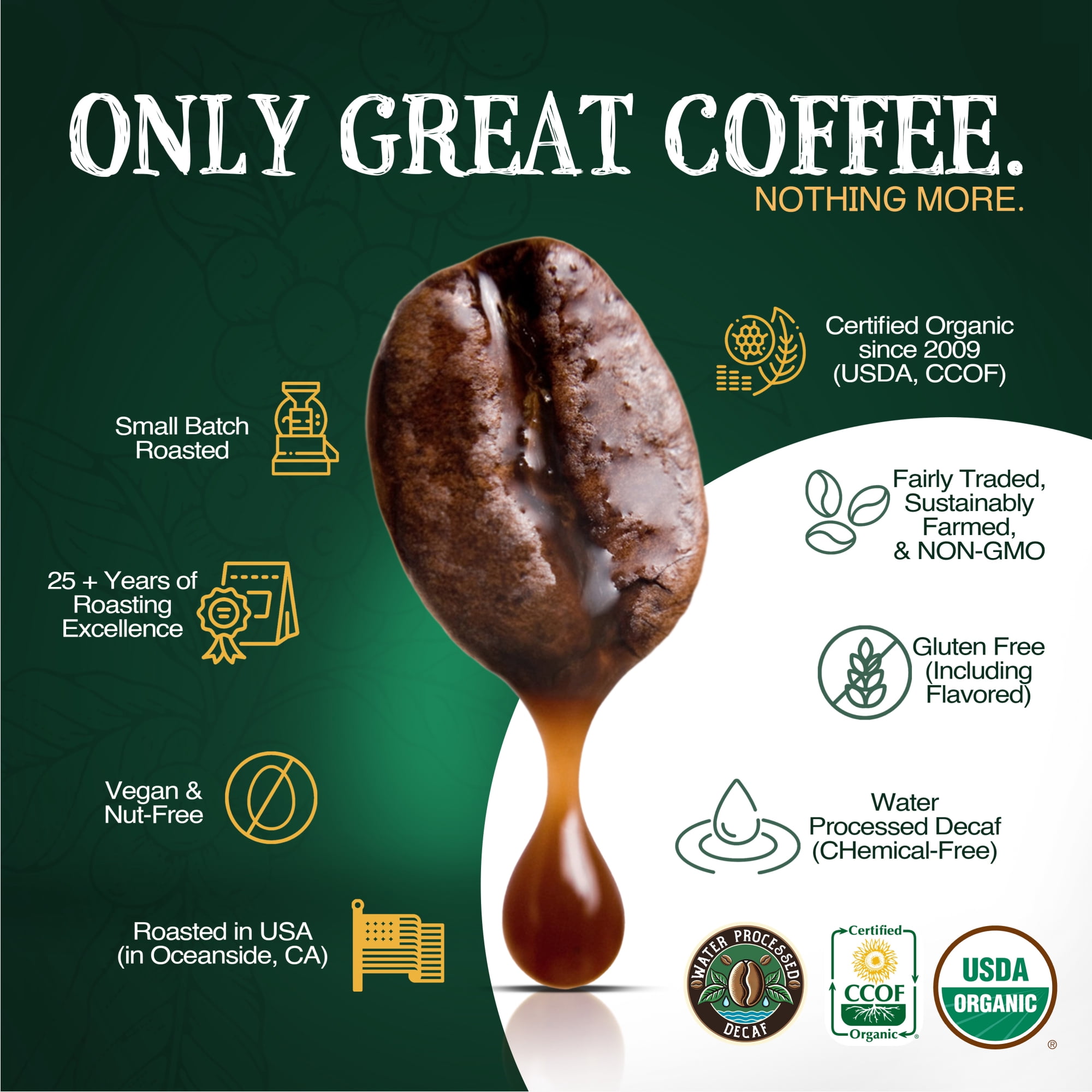The Bean Organic Coffee Company Water Processed DECAF Le Bean, Dark French Roast, Whole Bean Coffee, 16-Ounce Bag