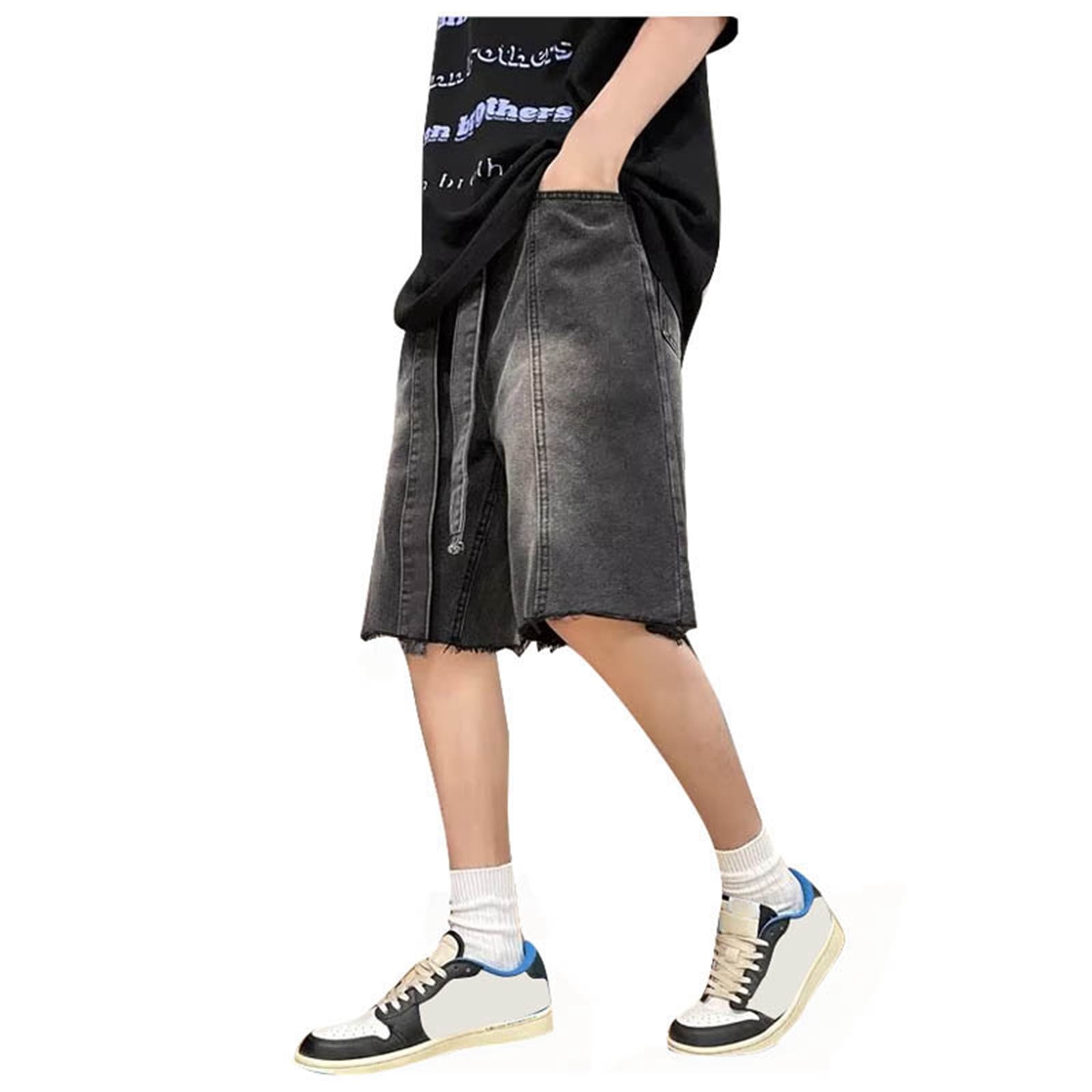 Youmylove Mens Cargo Shorts Mens Summer Denim Shorts Wide Leg Jean