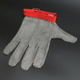 thumbnail image 3 of Gray 304L Stainless Steel & Elastic Thread Grade 5 Cut-Resistant Glove with Red Button, 5-Finger Design, Size M, 26x13.5cm, 235g - Ideal for High-Risk Work & Food Preparation Safety Protection, 3 of 5