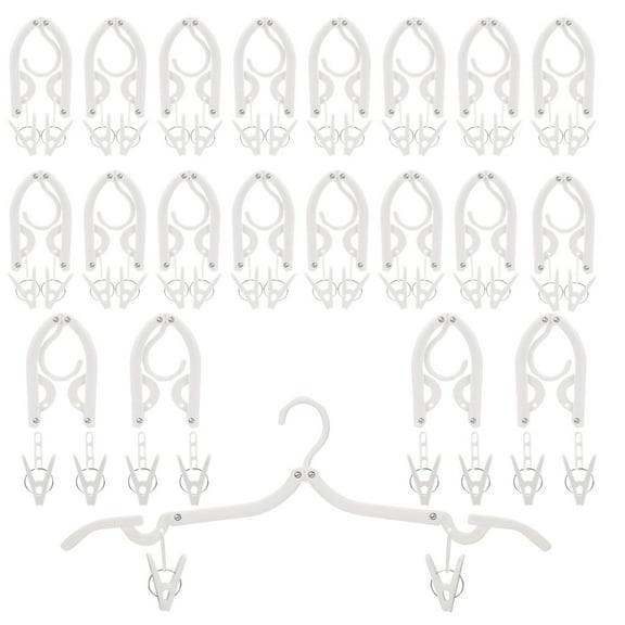 20 PCS Foldable Travel Hangers, Includes 40 Windproof Clips, Portable Collapsible Clothes Hanger Set for Suitcase, Hotel, RV, Road Trip, Camping or Cruise Use, Plastic Folding Hangers