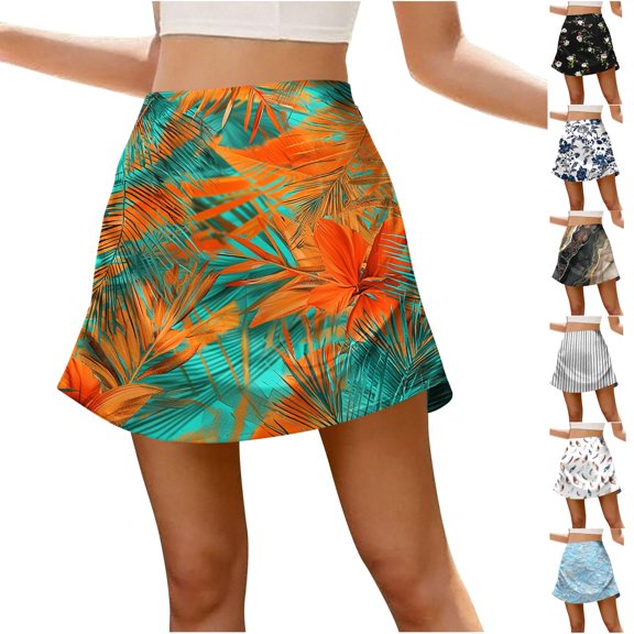 VBTAPA Women Cute Summer Skirt Wrinkle Free Satin Silk A-line Skirts Boho Floral Print Mini Skirt Daily Work Wear Blue XXXXXL