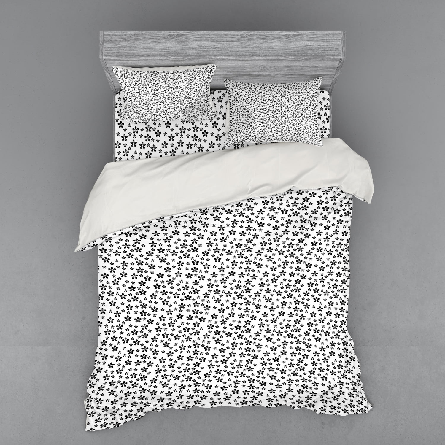 Black and White Duvet Cover Set, Daisy Flower Buds Pattern Summer Buds