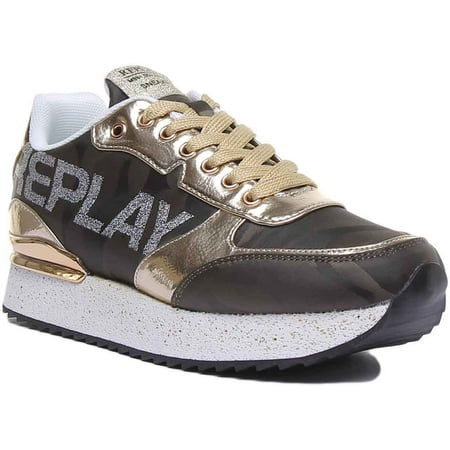

Replay Chenin Women s Lace Up Synthetic Platform Trainers In Militar Size 4.5