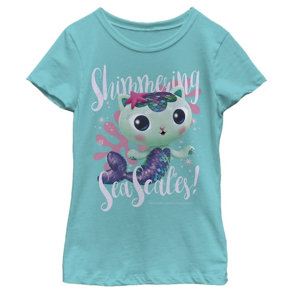 Girl's DreamWorks: Gabby's Dollhouse MerCat Shimmering Sea Scales  Graphic Tee Tahiti Blue Small