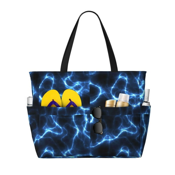 Fotbe Blue Lightning Bolsa de Viaje para Playa - Resistente al Agua, Bolsa Tote de Gran Capacidad y Ligera con 7 Bolsillos para Mujeres y Hombres