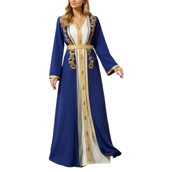 Elegant Muslim Abaya Dress With Embroidery Long Sleeve Robe And Inner Gown Two Piece For/BU1/XS
