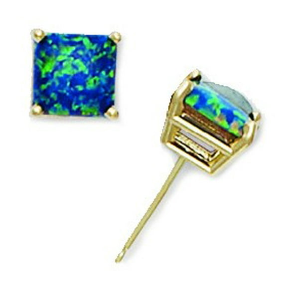 14k Yellow Gold Green 7x7mm Square Simulated Opal Earrings Jewelry Gifts for Women