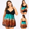 thumbnail image 1 of WREESH Women Vintage Print Ethnic Style Tankini Set Two Piece Swimsuit Plus Size, 1 of 9