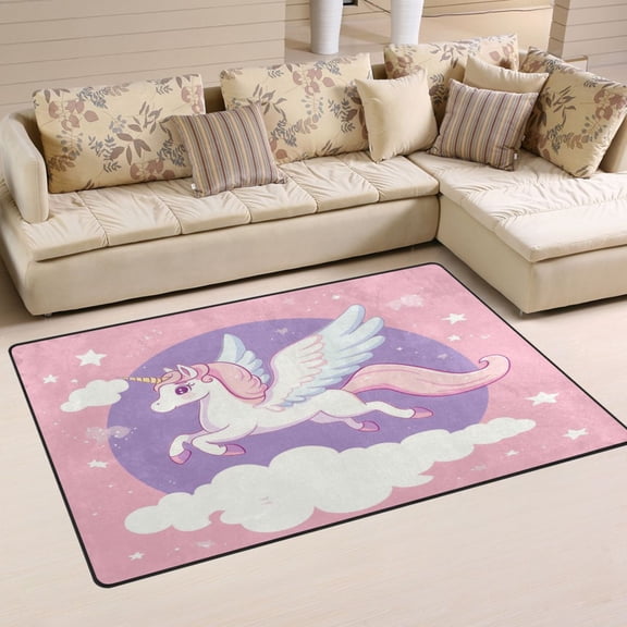 Non-Slip Area Rug 31"x20" Indoor Washable Floor Mats Carpet Printed for Living Room, Bedroom, Home Decor Flying Unicorn with Wings