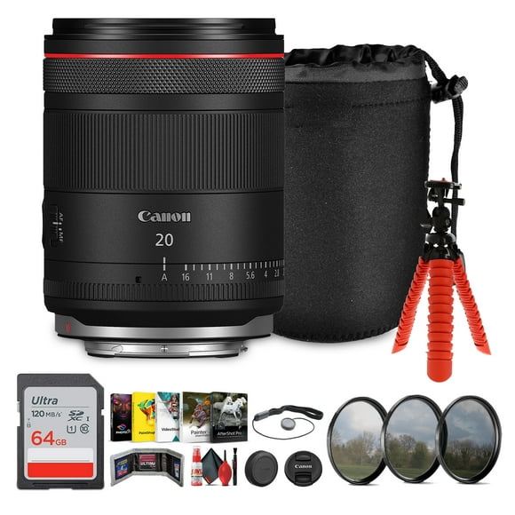Canon RF 20mm f/1.4 L VCM Lens | Ultra-Wide Full-Frame Prime (7023C002) + Sling Backpack + Photo Software + 64GB Card + Flexible Tripod + Filter Kit + Cleaning Kit + More(International Model)