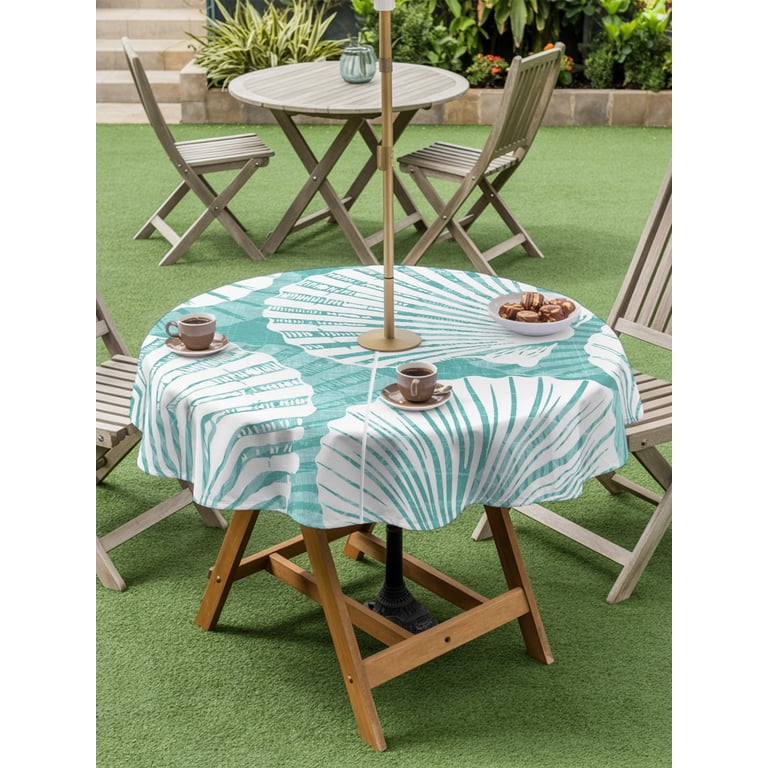 54 outdoor patio table cover with umbrella hole zipper Outdoor Tablecloth with Umbrella Hole Zipper Pink Scallop Coastal Round  Tablecloth 60