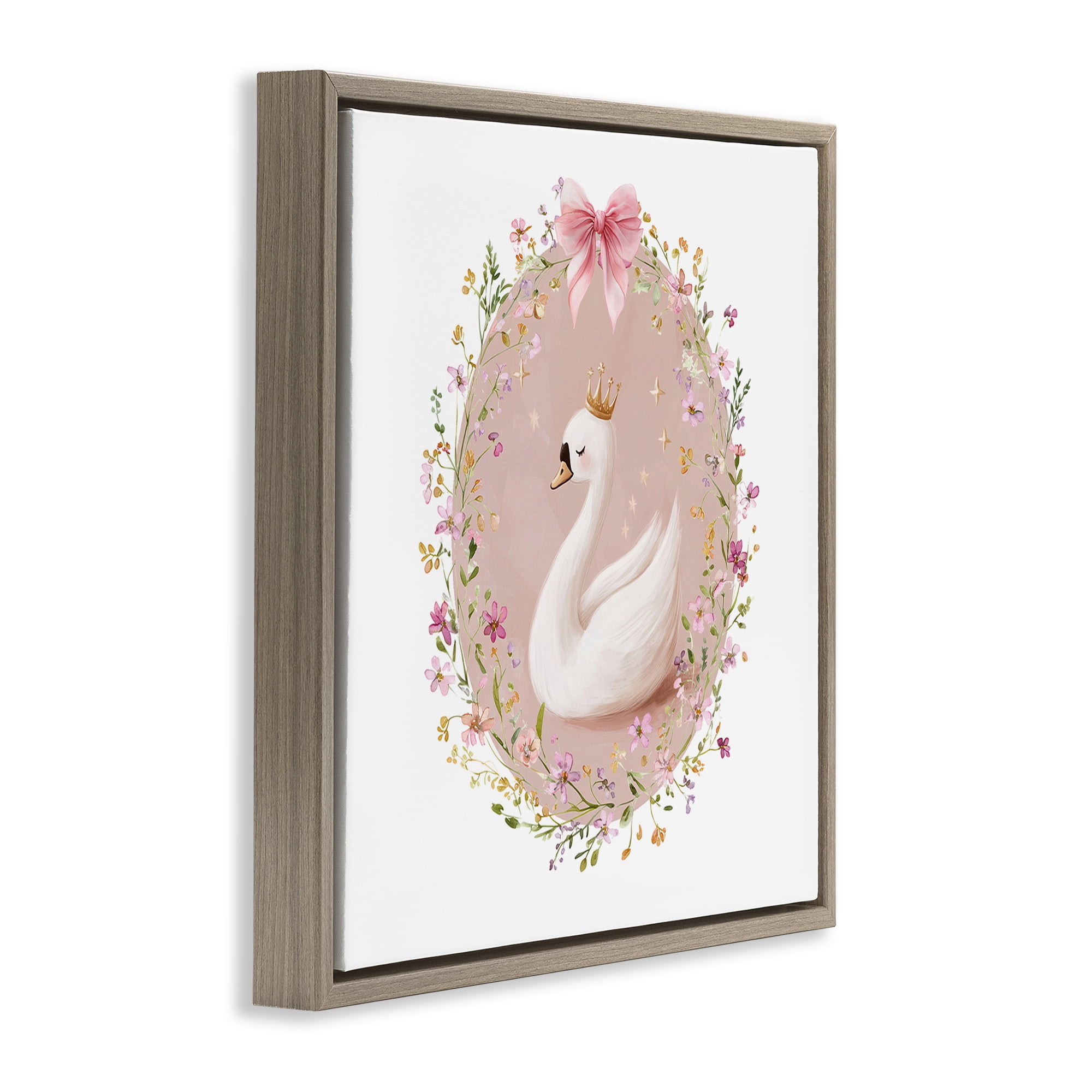 Stupell Industries Queen Swan with Florals Brown Framed Floater Canvas Wall Art, design by Christine Simpson Art