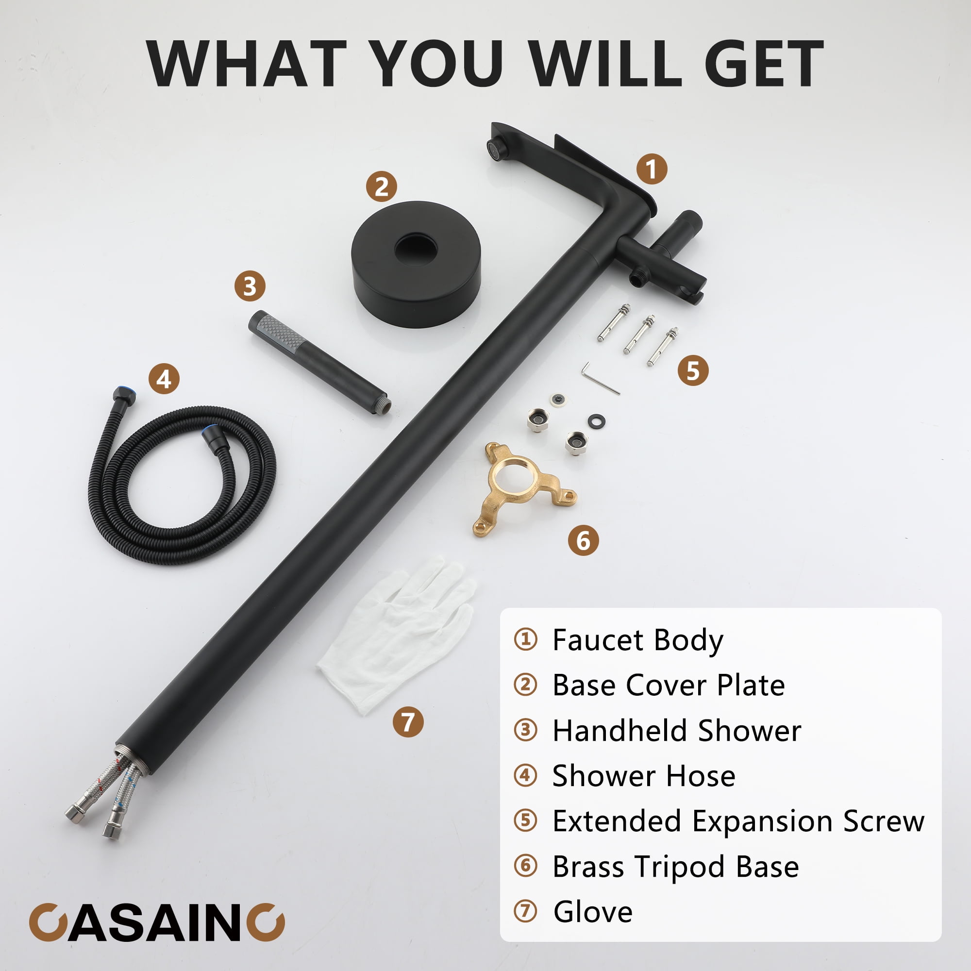 CASAINC Single-Handle Freestanding Floor Mount Tub Filler Faucet with Handheld Shower in Matte Black