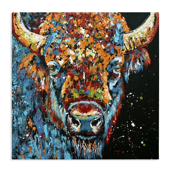 Stupell Industries Contemporary Modern Bison with Paint Splatter Canvas Art, 36 x 36, by Jen Seeley