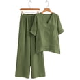 thumbnail image 7 of Cagogo Women Plus Size V Neck 3/4 Sleeve Two Piece Set Wide Leg Pants Solid Boho Vacation Loose Casual Suit Tracksuits Lounge Outfits Summer Cruise Travel Clothes, Green 2XL, 7 of 7